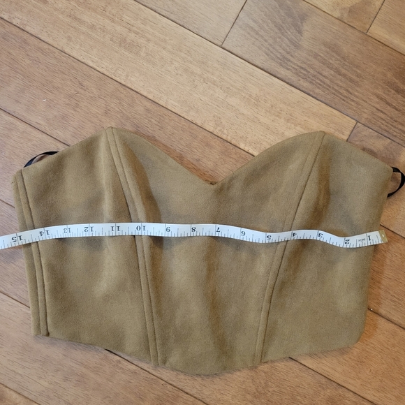 Tan Faux Suede Strapless Bustier Corset Top Zip Back - Picture 3 of 5